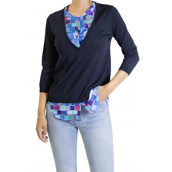 maglia con camicia a fantasia quadri